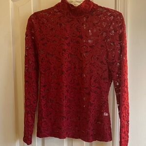 White House Black Market Red Lace Blouse